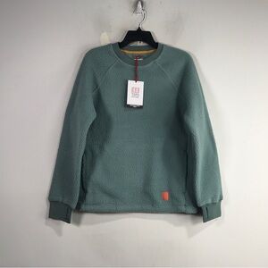 Topo Designs Mountain Fleece Crew Pullover, Unisex Adult Size XS - Slate Blue